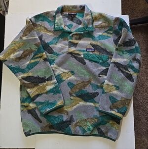 Patagonia Synchilla Mens Snap T Fleece Pullover Rare Fish Print Design Size M